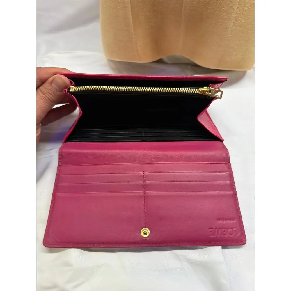Loewe Magenta Pink Leather Long Flap Wallet Organizer Anagram Logo
